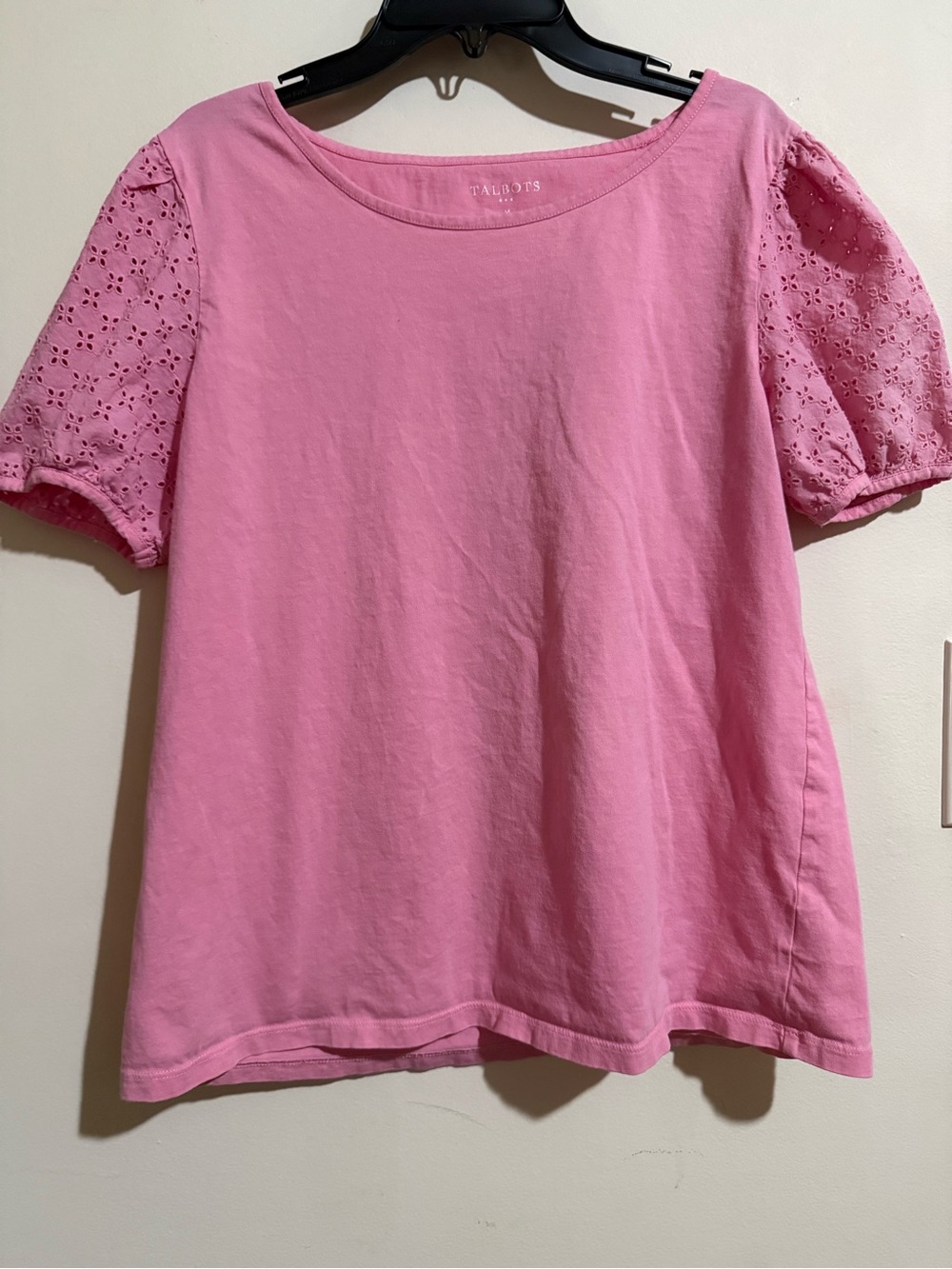 Talbots Pink Cotton Tee with Eyelet Puff Sleeves